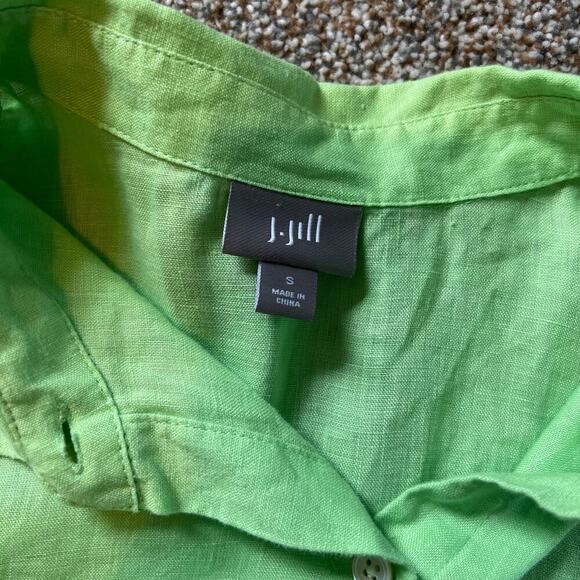 J. Jill Lime Green 100% Linen Button Down Shirt.  Size Small - Picture 6 of 8